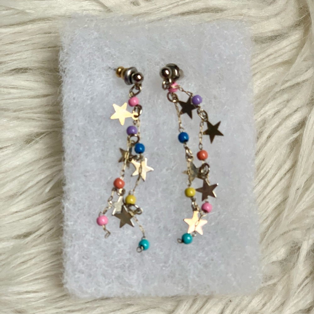 Vintage Colorful Star Dangle Earrings - Picture 4 of 7